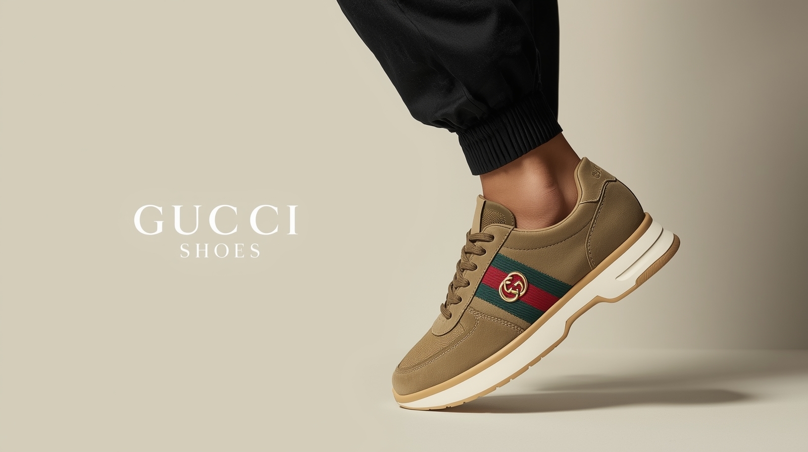 High-fashion studio banner featuring luxury sneakers lighting